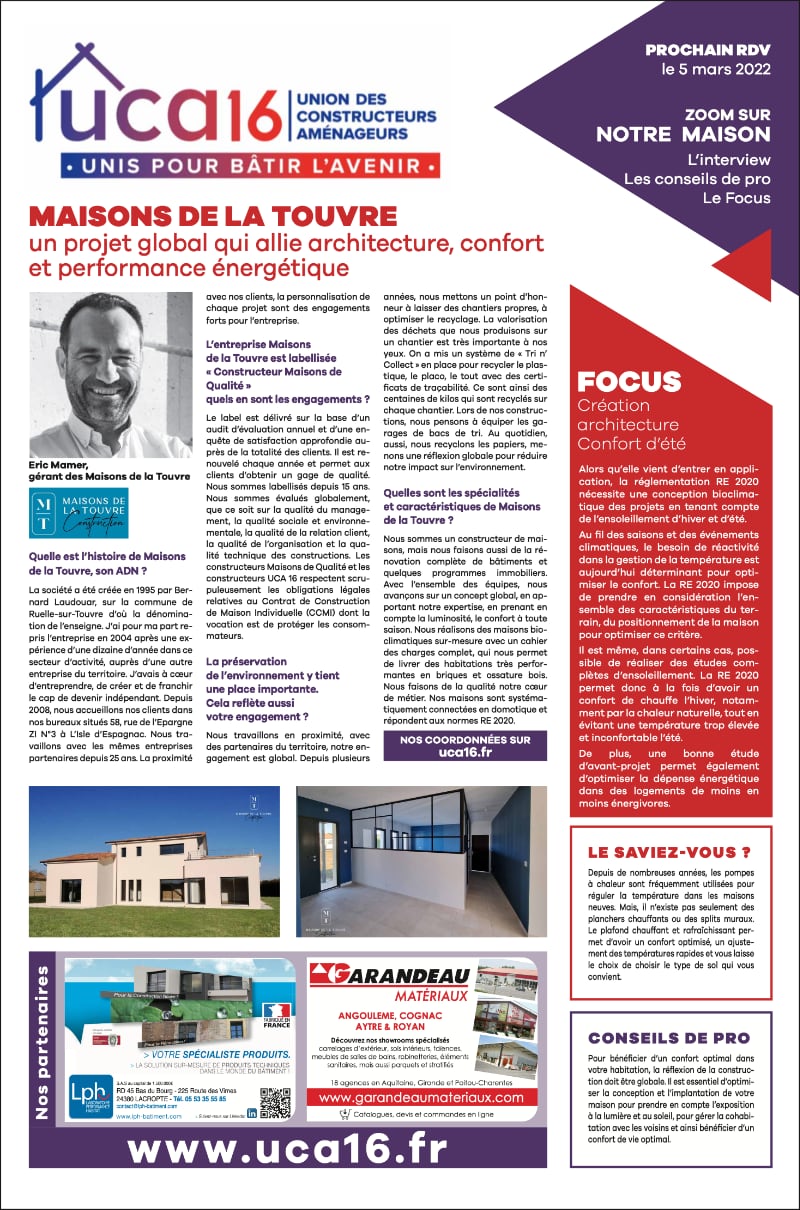 Dans la presse - Les Maisons de la Touvre - Constructeurs de maisons en Charente